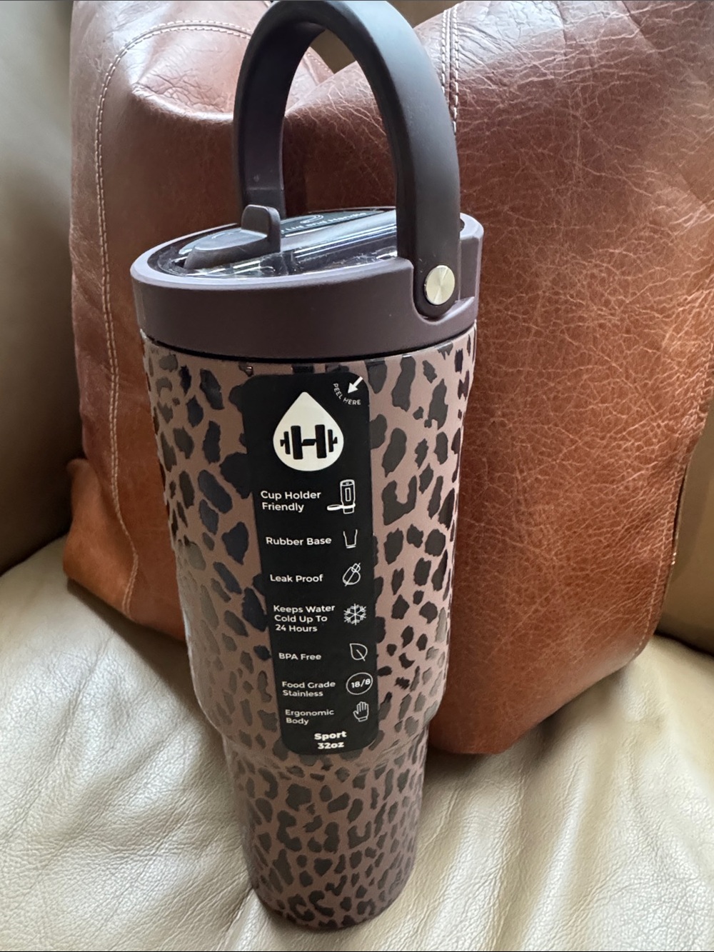 NWT HydroJug Leopard Print 32 oz Travel Tumbler with Handle